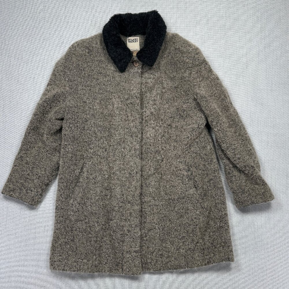 VTG Hilary Radley Wool Mohair Blend Coat Faux Fur Collar Gray Black Chest 43"